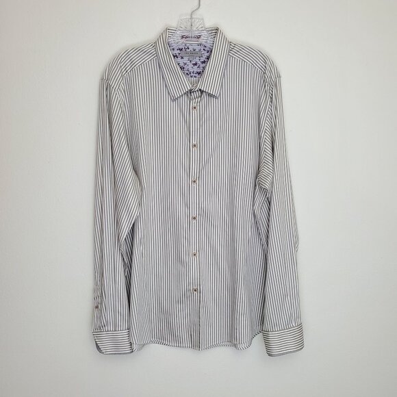 Ted Baker men's gray striped button up dress shirt